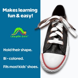 Caterpillar Shoe Laces - Learn to tie shoes fast and easy - Bi-colored, Holds Shape, Printed Guide (Laces Only)