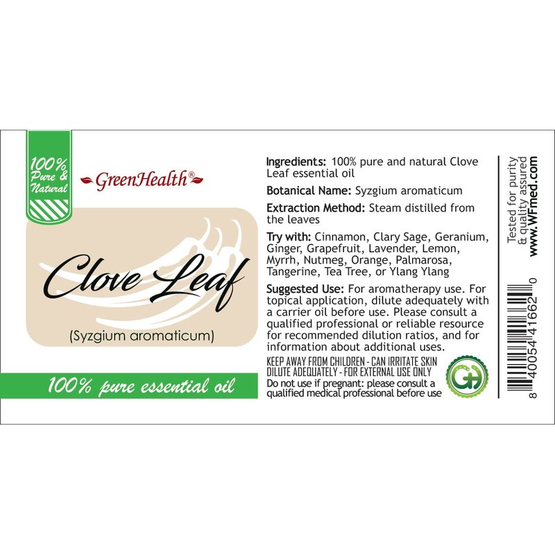 GreenHealth Clove Leaf Essential Oil 100% Pure - 4oz