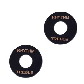 DIAO79NI Pro Self Adhesive LP Guitar Toggle Switch Plate Washer Pickup Switch Rhythm Treble Ring for USA Les Paul Style Electric Guitar, Black with Gold Words (Set of 2)