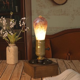 BrightWish Vintage Industrial Style Table Lamp with Crystals - Retro Desk Lamp/Bedside Lamp, E27 Socket, Decorative Lamp for Living Room, Country House, Warm White Light for Cosy Atmosphere