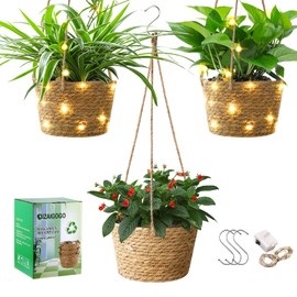 DIZAIGOGO 3 Pack Hand Woven Hanging Planters for Indoor Plants, 8 Inch Hanging Baskets, Wall Baskets with Light, Hanging Flower Pots with 3 Hooks, Macrame Plant Hanger for Garden Home Decor