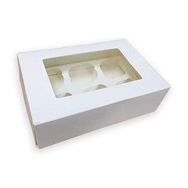 Bakery Direct White Cupcake Box for Cupcakes with Window and Matching 6 Hole/Cavity Insert and Free Piping Bag - Choose Your Size (10)