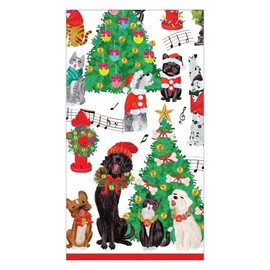Caspari Caroling Pets Paper Guest Towel Napkins - Two Packs of 15