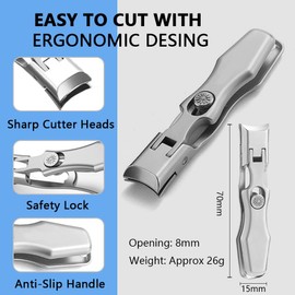 German Grip Nail Clippers with Catcher File & Safety Lock, Ultra Sharp No Splash Fingernail Clipper, Long Handle Wide Jaw Opening Toe Nail Clippers, Heavy Duty Fingernail Clipper for Men Women (Black)