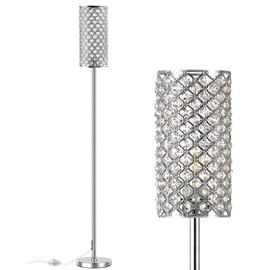 Assemer Crystal Floor Lamps - Modern Silver Standing Lamp with 3 CCT LED Bulbs for Elegant Home Decor Living Room and Bedroom Lighting