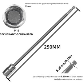 Yuiturt Caravan Crank for Cordless Screwdriver Extension Caravan Crank with 19 mm Nut Crank Supports Length 250 mm 1/4 Inch Attachment for Crank Supports for Caravans and Motorhomes