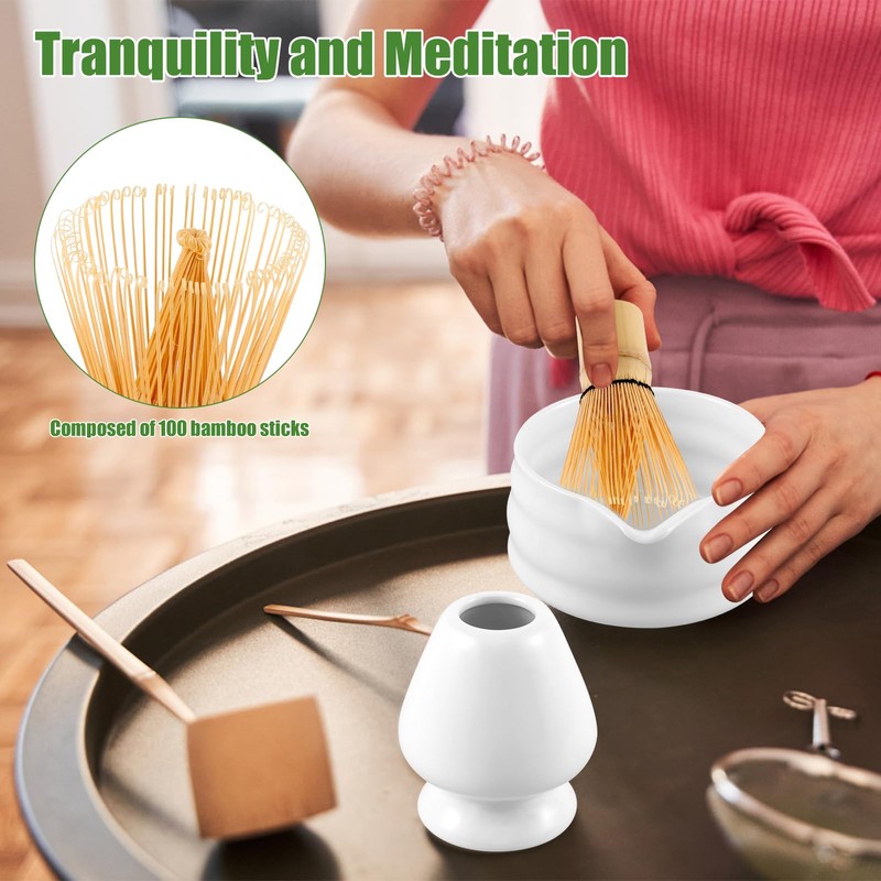 5Pcs Matcha Whisk Set Matcha Bowl with Spout Bamboo Matcha