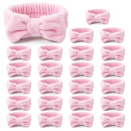 24 Pack Pink Spa Headbands for Washing Face, Bulk Makeup Headband Set for Women, Soft Polyester Terry Cloth Hair Bands for Skincare, Shower, Yoga, and Spa Party Favors