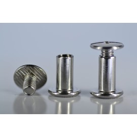 Book Screws Stainless Steel 8 mm | Pack of 20 | Colour: Silver | Screw Rivets for Leather Crafts | Sleeve Nut + Screws | Rivets 5 mm | Rivets for Screwing | German Supplier for Chicago Screws