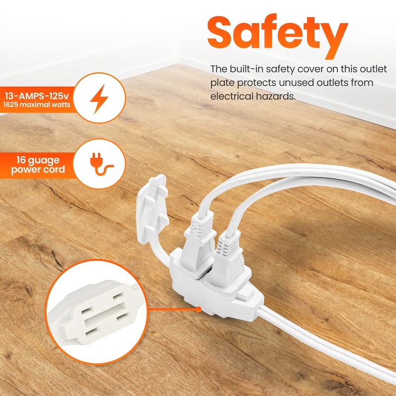 [UL Listed] 12 Feet White Extension Cord, 3 Outlet, 2