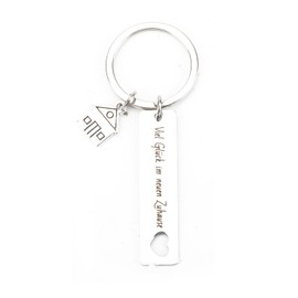 Elegant Stainless Steel Keyring in Rectangular Design with a Loving Housewarming Saying, the Welcome Gift for Women and Sisters for Birthday, Moving or as a Small Gift, silver