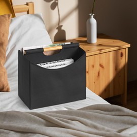 Neateam Magazine Holder, Foldable Magazine Rack Floor with Handle Magazine File Holder Newspaper Magazine Storage Organizer Mail Book Basket Bin File Folder for Home Office (Black)