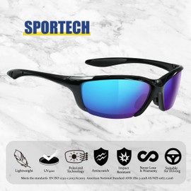 Flux SPORTECH Polarized Sunglasses for Men & Women UV400 Protection,Anti-Slip, Lightweight (S.Blk/Blue)