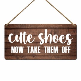 Shoes Off Wall Sign For The Front Door, Cute Shoes Now Take Them Off, Rustic Farmhouse Decorations, Indoor Outdoor Home Porch Window Decor (11.8 x 5.9 Inches) - B09