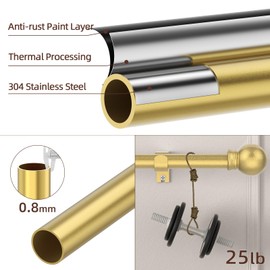 SMODBRODRE Curtain Rods for window 32 to 48, Gold 5/8 inch Splicing Curtain Rods, Single Window Curtain Rod Set with Brackets, Decorative Blackout Metal Curtain Rods
