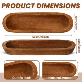 FoldTier 4 Pcs Wooden Dough Bowl 20'' x 6'' x 2'' Wood Decorative Bowl Rustic Wooden Bowls Table Centerpiece for Candle Making Key Living Room Home Dining Room Kitchen Decoration (Brown)