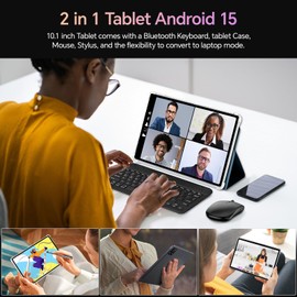 XIMIOGOO 10.1 inch Tablet, 2025 Latest Android 15 Tablet 12GB RAM 256GB ROM, 2 in 1 Tablets 8000mAh Battery, Wi-Fi & Bluetooth, with Stand Case & Stylus Mouse, Dual Camera