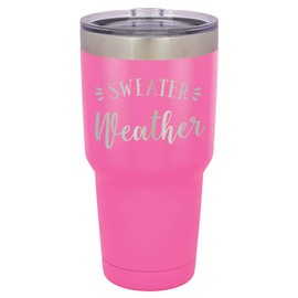 SWEATER WEATHER Pink 30 oz Tumbler With Straw and Slide Top Lid | Stainless Steel Travel Mug | Compare To Yeti Rambler