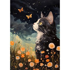 RICUVED Black Cat Diamond Art Kits for Adults Beginner,5D Diamond Painting Cat DIY Full Drill Diamond Painting Kits Animals Diamond Art Kits for Home Wall Decor Gifts (30X40cm)