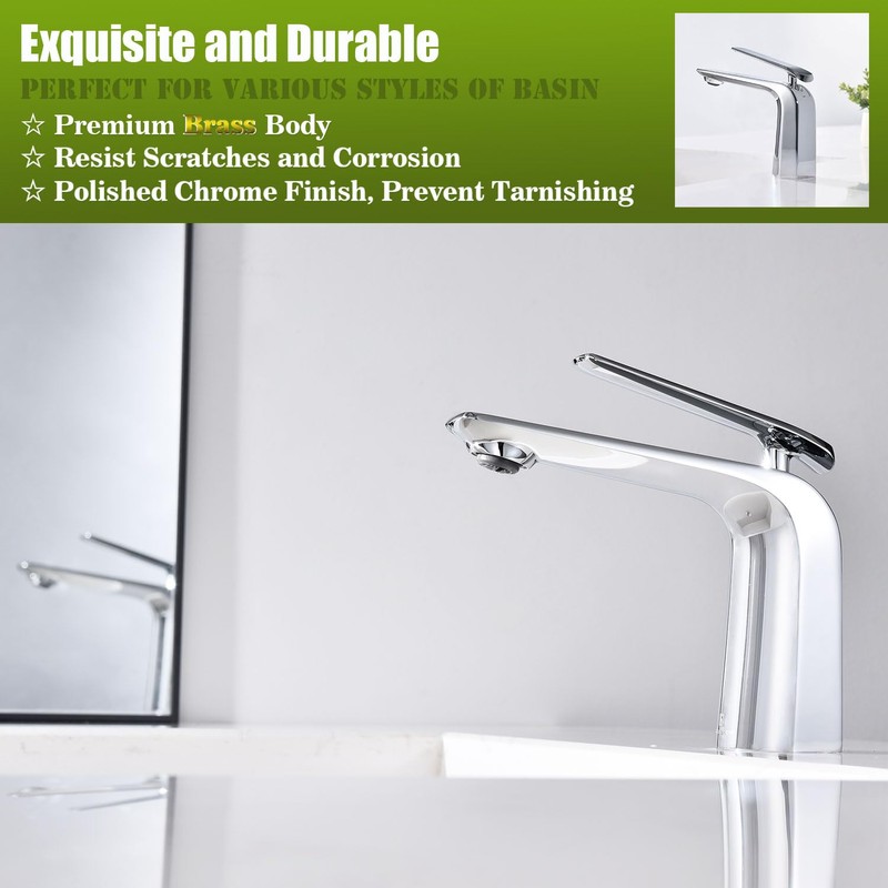 TOCALOCA Bathroom Sink Faucet Chrome Single Handle 1 Hole Vanity