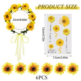 EnixwH Flower Headband Adjustable Sunflowers Headband Flowers with 6 Hairpins and 1 Sticker Sunflowers Hair Accessories for Girls and Women Costume Flower for Summer Spring Wedding
