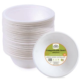 The Food Supply Strong Paper Bowl, Disposable Plates, Compostable & Biodegradeable Plates - Super Rigid - Extra Strength - Premium Eco-Friendly Sugarcane (Bowl, 180 ml - 50pcs)