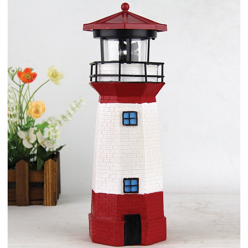 Jumbl JUMBLTM Solar Lighthouse with Rotating Lamp, Red, 11"