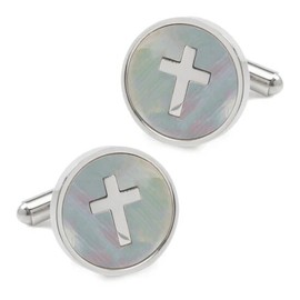 Ox & Bull Trading Co Cross Mother of Pearl Stainless Steel Cufflinks