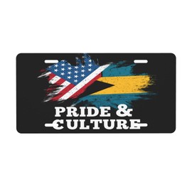 KOSUES Bahamian America Flag Aluminum License Plate 6 x 12 Inch Metal Car Front License Plate Cover Car Decor Accessory Novelty Vanity Decoration Tag with 4 Holes Gift for Men Women