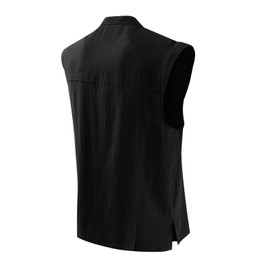 SYQBR Mens Medieval Pirate Lace-up Sleeveless Shirt, Renaissance Viking Stand Collar Top, Steampunk Gothic Costume Tunic(Black, XXL)