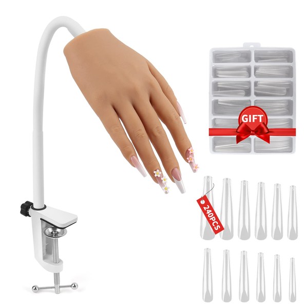 LIONVISON Practice Hand for Acrylic Nails, Silicone Nail Hand Practice, Flexible Fingers Fake Training Hand False Mannequin Hands for Nail Practice, Hand Model Kit for Nail Supplies Manicure Beginners