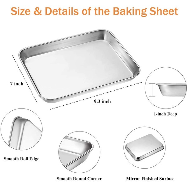 AIKKIL Baking Sheet with Rack Set [2 Sheets + 2 Racks], Stainless Steel Cookie Pan Baking Tray with Cooling Rack, Non Toxic & Heavy Duty & Easy Clean (9 x 7 x 1 inch)