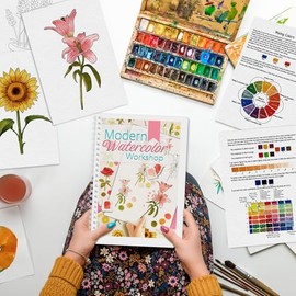 2 Piezas Cuaderno de Acuarela para Principiantes, Kit Acuarelas con 24 Páginas y 16 Colores, Libro para Pintar con Acuarelas de 300g para Niños y Adul