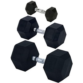 Rubber Encased Solid Hex Dumbbell, 5-Pound (Each)