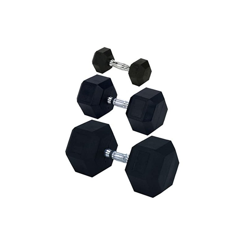 Rubber Encased Solid Hex Dumbbell, 5-Pound (Each)