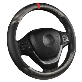 Unbranded Car Steering Wheel Cover Carbon Black Leather Breathable Anti-slip Accessories &
