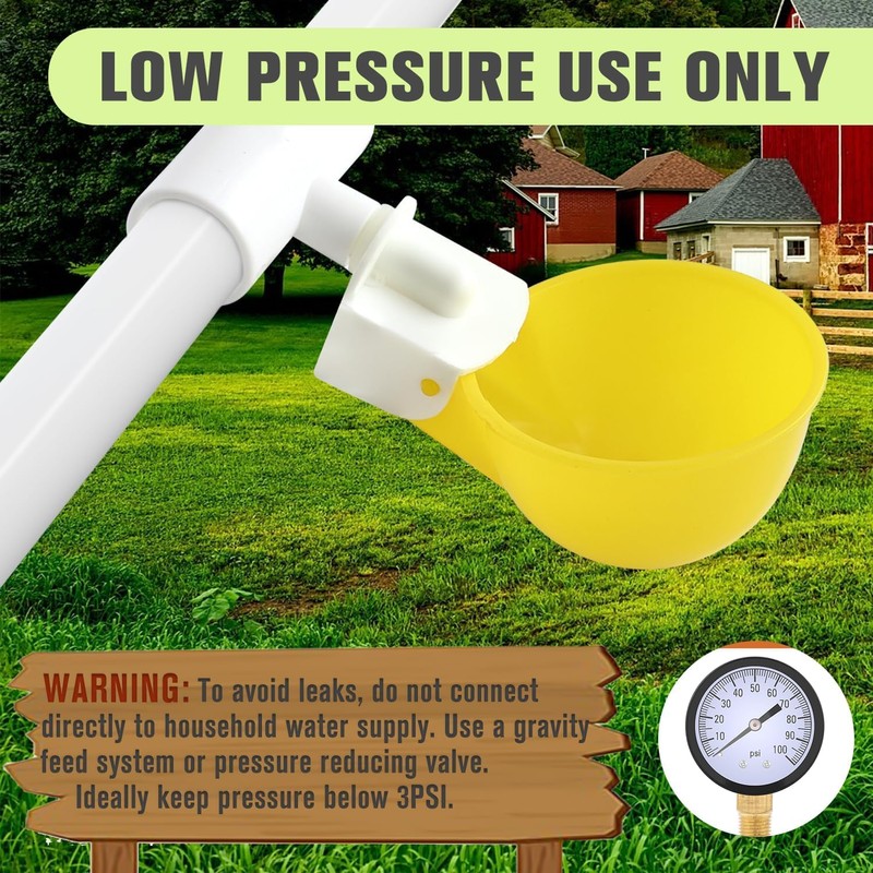 8PC Chicken Water Cups with PVC Tee Fittings for 1/2"