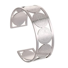 NIGHTCRUZ Cross St. Benedict Christian Bracelet, Virgin Mary Catholic Stainless Steel Cuff Bangle