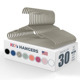 Made in USA Baby Hangers, Kids Hangers for Children's Clothes, Toddler Outfits and Clothing, 20 50 100 Pack Available, Kid Plastic Hanger for Closet and Nursery, Child Kid Hangars (30pk Gray)