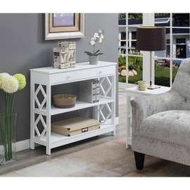 HomeStock Artisanal Abode 1-Drawer Console Table, White, Transitional Entryway or Living Room Accent, Wood & Particleboard, Durable, Stylish & Easy to Assemble