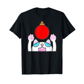 Cute Cat Reaching For Christmas Bulb - Fun Holiday Xmas Cat T-Shirt