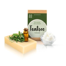 SOHO Naturkosmetik Gesichtsseife "Teatree" für fettige & unreine Haut • Feste Gesichtsreinigung mit Teebaumöl & Tonerde • Vegane Gesichtspflege