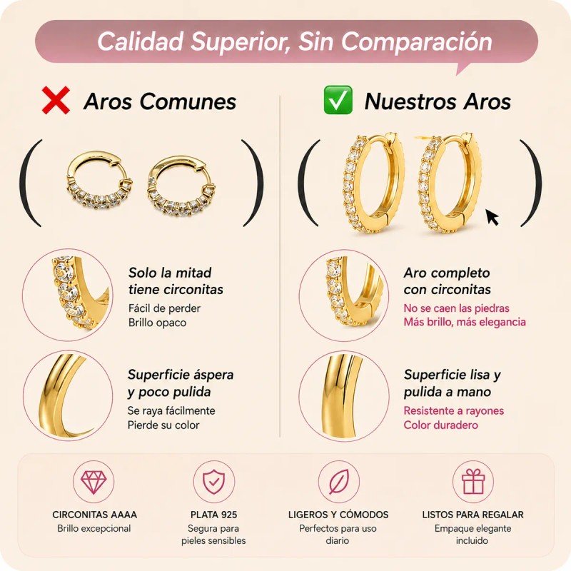 Arracadas Huggie Circonia Pavé Oro Laminado 10mm Elegante