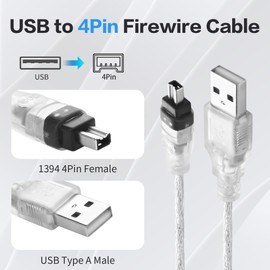 YAODHAOD Firewire to USB Adapter Cable, USB 2.0 Male Firewire IEEE 1394 4 Pin Male iLink Cable Compatible with Sony DCR-TRV75E DV