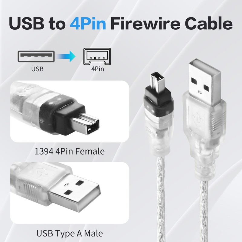 YAODHAOD Firewire to USB Adapter Cable, USB 2.0 Male Firewire