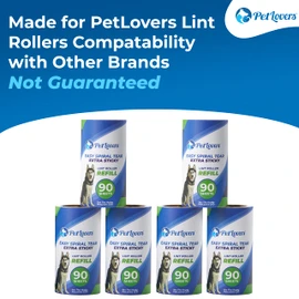 PetLovers Extra Sticky Lint Roller Mega Value Set for Pet Hair Removal, Dog and Cat Lint Remover (90 Sheets (Pack of 6))