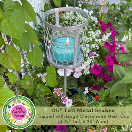 Clovers Garden Outdoor Drink Holder Steel Stakes (Set of 2) - Heavy Duty Silver Garden Stakes for Cups, Bottles, Candles, Flower Pots, String Lights