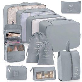 TRMFUSA Packing Cubes 11 PCS, Mesh Breathable Luggage Organizers Bags, Packing Organizers, Durable Travel Essentials Bags Set, Travel Packing Organizers, Gray