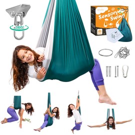 Sensory Swing for Kids, Double Layer Indoor & Outdoor Sensory Swing, Calming Therapy Cuddle Swings - 360°Hardware Holds up to 220lbs, Hanging Sensory Hammock Swing for Kids with Autism ADHD SPD