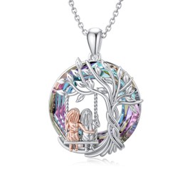 TOUPOP Mothers Day Gifts for Sister Serling Silver Tree of Life Sister on Swing Necklace with Purple Circle Crystal Best Sister Gifts from Sister Jewelry Gifts for Women Girls Daughter Cousins Friends Birthday